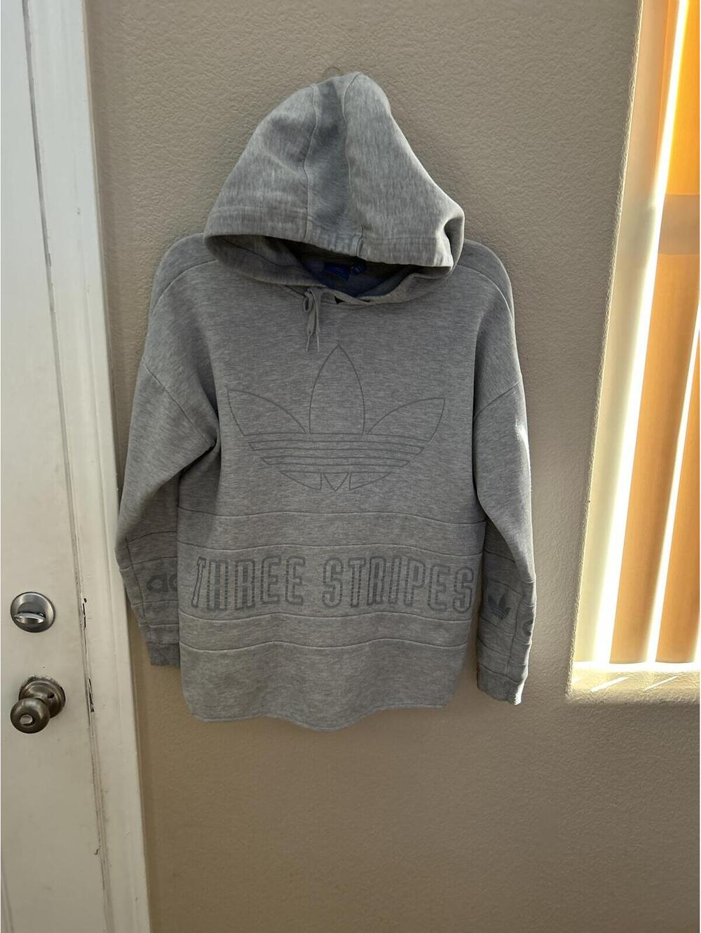 Adidas Gray Three Stripes Hoodie Sweatshirt Size US S